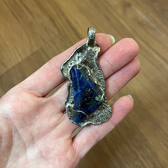 Large Lapis Stone Pendant Necklace 925 Sterling Silver Southwestern Handmade NEW - Picture 8 of 10